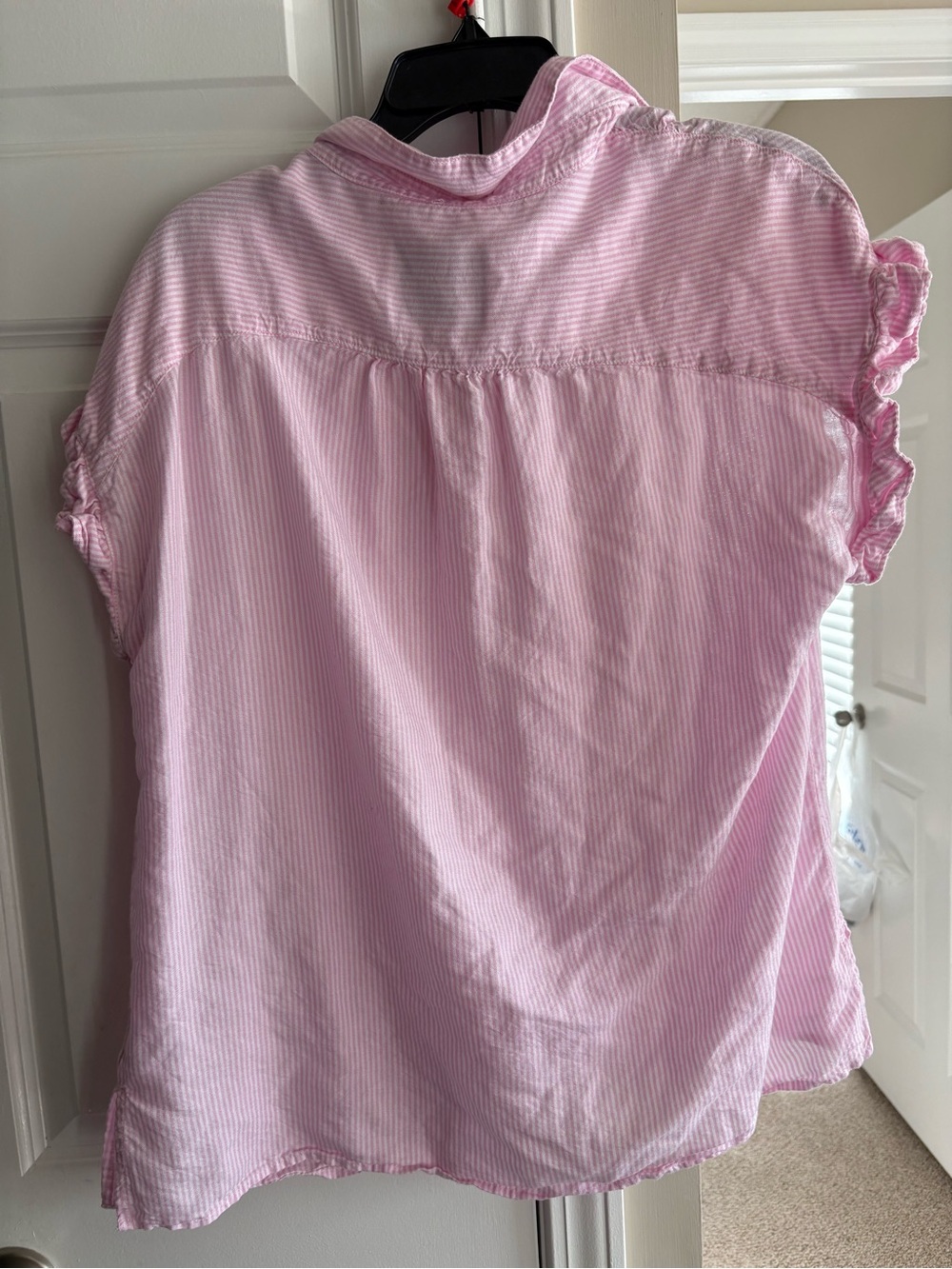 Lola Rive Pink Striped Ruffle-Sleeve Button Blouse - Picture 2 of 5
